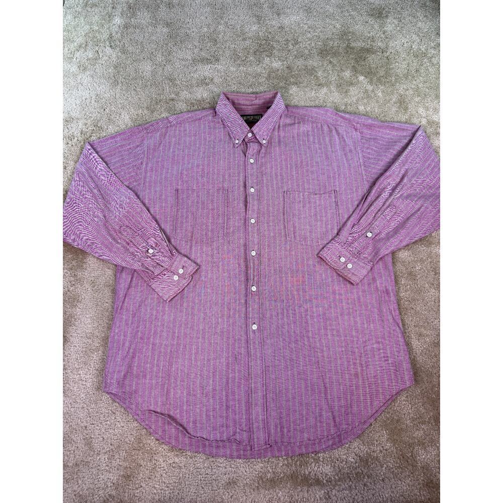 Vintage Men's American Eagle Long Sleeve Button Up Shirt L Red Striped C557